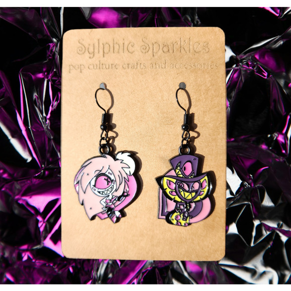 Hazbin Hotel Cherri Bomb x Sir Pentious Enamel Charm Earrings Cherrisnake - Picture 1 of 2